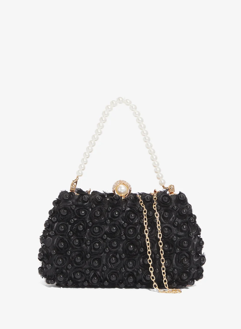 Pearl Detailed Embellished Gold Accent Bag